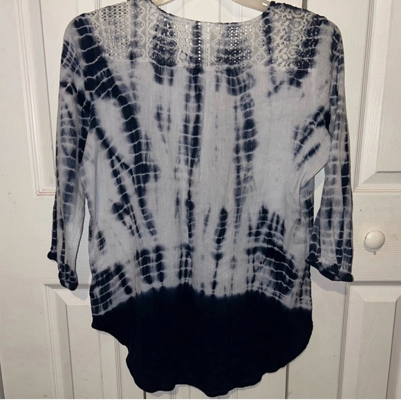 Dressbarn Blue Tie Dye Lace Peasant Top XL Boho Tunic Blouse - Picture 3 of 11